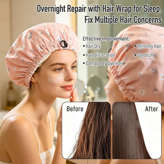 Castor Oil Pack Wrap Organic Cotton for Hair Growth, Overnight Hair Wrap for Sleep, Reusable Hair Mask Cap for Castor Oil Treatment of Balding,Thinning Dry and Damaged Hair(Oil Not Included) Flowers,S