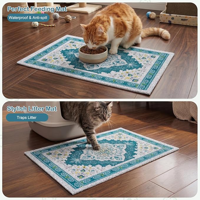Glittme Cat Litter Mat, 24"x15" Non-Slip Washable Trapping Mat for Cats | Litter Trapping Mat With Thick PVC Coil To Catch Scatter, Soft On Paws And Waterproof Bottom To Protect Floors