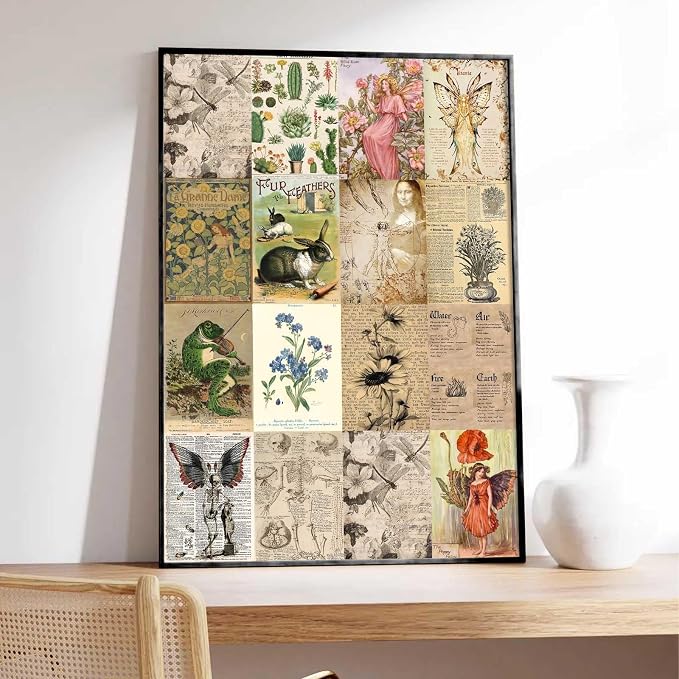 KBKBART Vintage Fairycore Wall Collage Kit Unframed, 50Pcs Fairy Posters | 4x6inch, Fairy Room Decor Aesthetic Pictures, Earthy Vintage Fairy Wall Art Print Mushroom Pictures for Dorm Bedroom