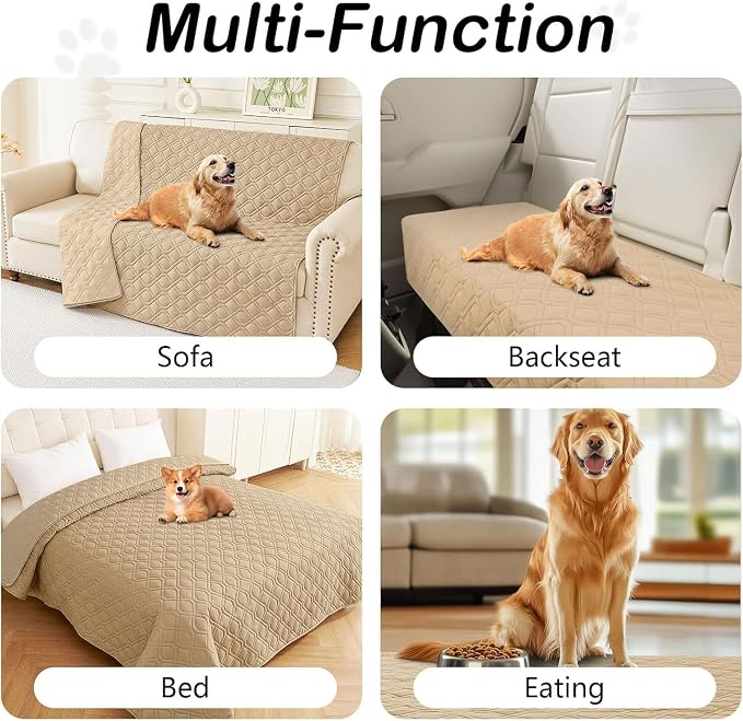 Waterproof Dog Bed Blanket - Soft Pet Blanket & Sofa Cover for Dogs | Reversible Washable Furniture Protector, Couch Covers for Pets (52x82 Inch, Camel/Camel)