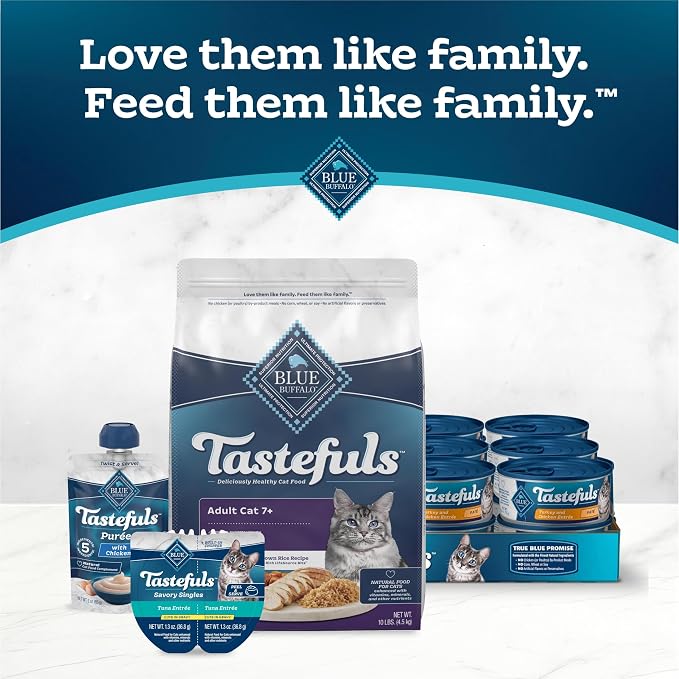 Blue Buffalo Tastefuls Chicken & Brown Rice Senior Dry Cat Food, 10 lb | Chicken & Brown Rice Recipe, For Cats 7 Years and Older, Antioxidant-Rich LifeSource Bits
