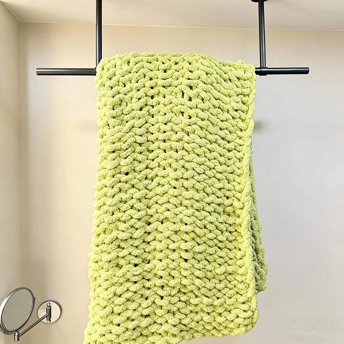 Soft Chunky Knit Throw Blanket for Couch, Cozy Warm Knitted Blankets | Hand Knit with Jumbo Chenille, Lightweight Warm Fluffy Decor for Women, Mom, Her & Girls, Sofa, Chair, Bed, 48"×71"(Green)