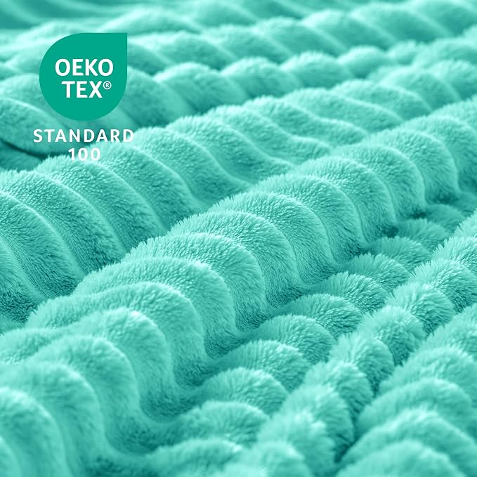 BEDELITE 3D Ribbed Jacquard Aqua Fleece Twin Blanket for Bed, 60x80 Inch | Soft Warm Decorative Fluffy Blanket, Cozy Plush Lightweight Fuzzy Throw Blanket for Couch Sofa Room Decor, Gift for Women