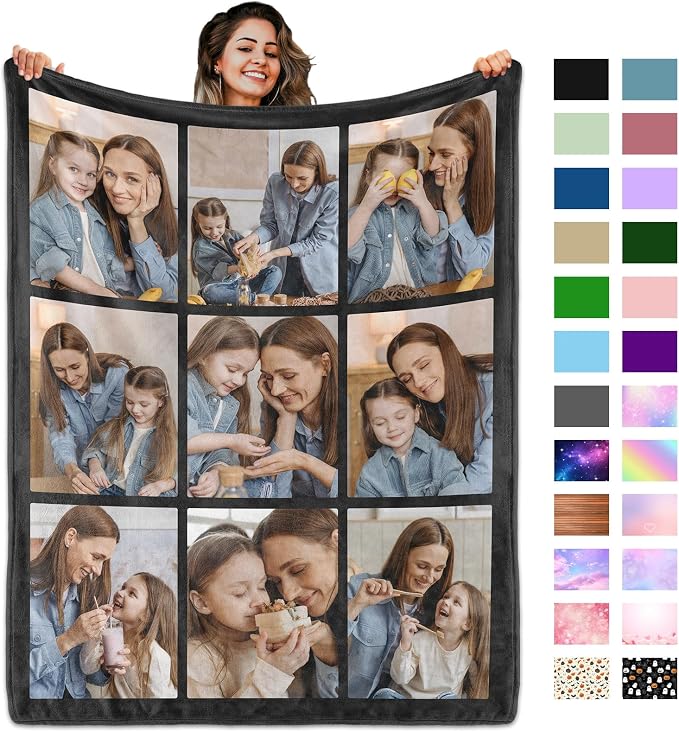 Custom Blanket with Picture Text, Personalized 9 Photo Blanket, HD Printing Customized Flannel Throw Blanket Gifts for Mom Dad Couple Girlfriend Boyfriend Wife Husband Christmas