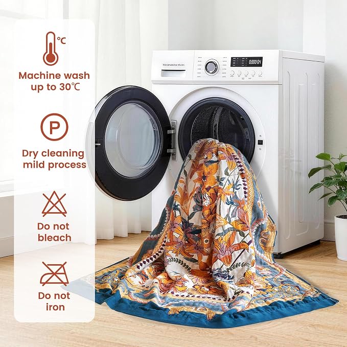 MSGKV Boho Throw Blanket 50"x60" Summer Cotton Victoria Floral Blanket | 100% Cotton Muslin, Victoria Floral Throw, Reversible Weave, Soft & Breathable, Cozy Home Accent, Machine Washable