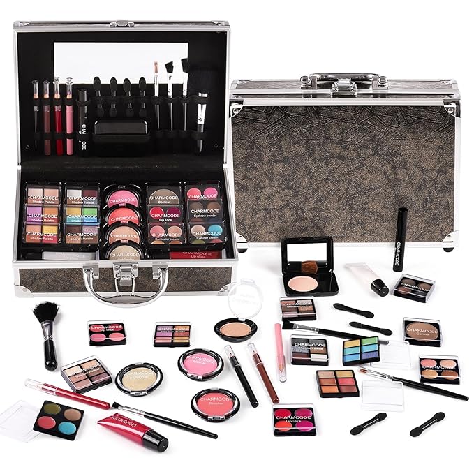 Makeup Kit for Teen Girls & Women Full Kit, Beauty Train Case with Starter Cosmetics Set, Make Up Valentine's Gift Box with Eyeshadow,Lipgloss,Highlight,Blush,Lip&Eye Pen,Brush & More(GoldenBrown)