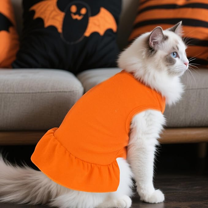 2 Pcs Dog Dresses Cat Skirt Solid Color Dog Clothes Summer Sleeveless Puppy Girl Clothes for Small Pet Dogs Cats (Purple,Orange, Medium)