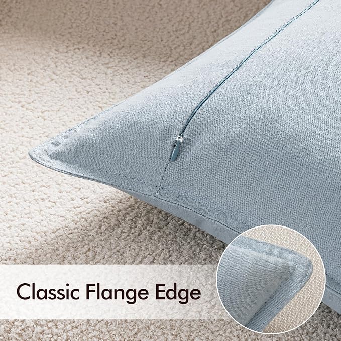 EMEMA Decorative Linen Throw Pillow Covers 20x20 Inch Light Blue | Boho Farmhouse Neutral Couch Throw Pillows for Bed Pack of 2 Accent Pillowcase Modern Sofa Cushion Livingroom Home Decor