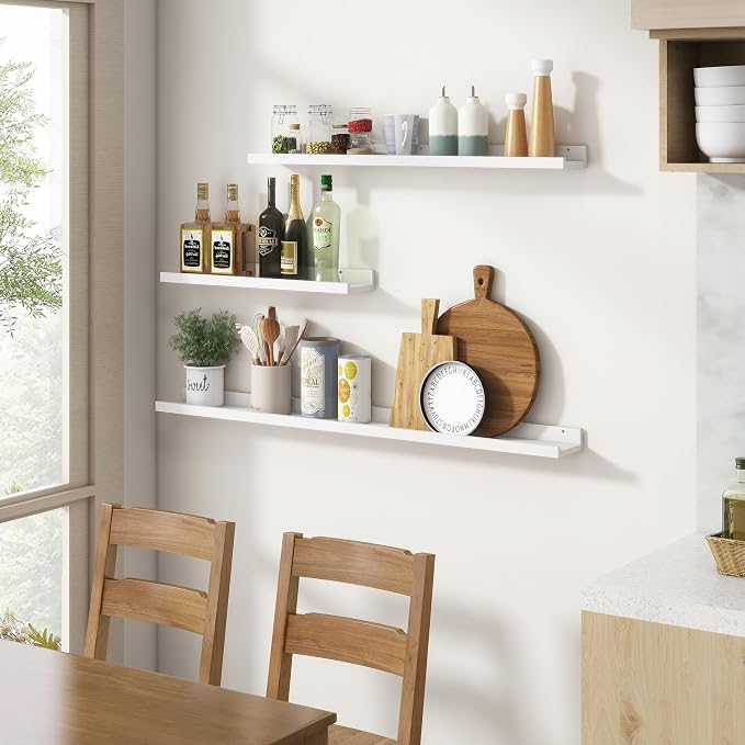Picture Ledge Shelf, Floating Shelves for Wall, 24" W Set of 2, White | FSC Certified Engineered Wood, Wall Mounted Bookshelf, for Nursery Living Room Bedroom, Pre-Drilled, Easy Install