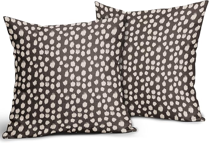 Dark Brown Cream Pillow Covers 24x24 Set of 2 Boho Design Polka Dot Throw Pillows Modern Brush Strokes Decorative Outdoor Pillowcase Square Cushion Cover Linen Pillow Case for Home Sofa Couch Bed