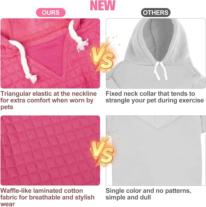 BEAUTYZOO Dog Hoodies Sweater for Small Dogs,Waffle‑Like Laminated Pet Coat | Warm Dog Sweatshirt with Pocket & Leash Hole,Pullover Clothes for Girl Boy Dogs & Cats,Stretchy & Easy‑On‑Off,Chihuahua Puppy