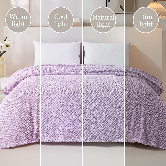 Whale Flotilla Soft Fleece Throw Blanket for Couch, Lilac | Jacquard Waffle Blankets for Home Decor, Lightweight and Cozy, All Season Suitable, 50x60 Inch