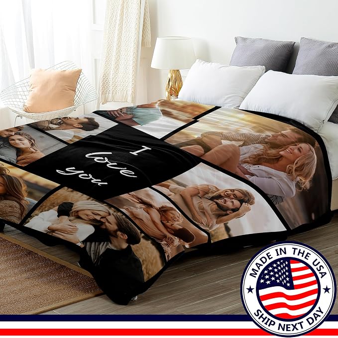 Ship Next Day, Custom Blanket with Picture Customized Photo Blankets Customize, Customizable Blanket, Personalized Christmas Funny Gifts for Couple, Girlfriend, Boyfriend, Mom, Dad, Wife, Husband