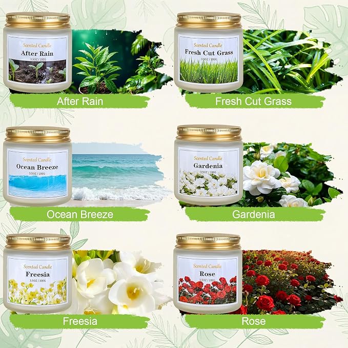 6 Pack Spring Candles for Home Scented, Spring Scented Candles for Women Men, 21oz Natural Soy Wax Candle, Scented Candle Gifts Set for Birthday, Valentines Day, Anniversary