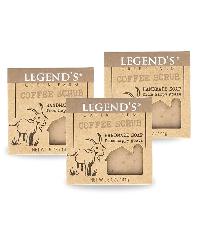 Legend's Creek Farm Goat Milk Soap - Cleansing Moisturizing Bar for Hands and Body - 5 Oz Creamy Lather, Nourishing, Gentle Natural Soap for Sensitive Skin (Coffee Scrub, Pack of 3)