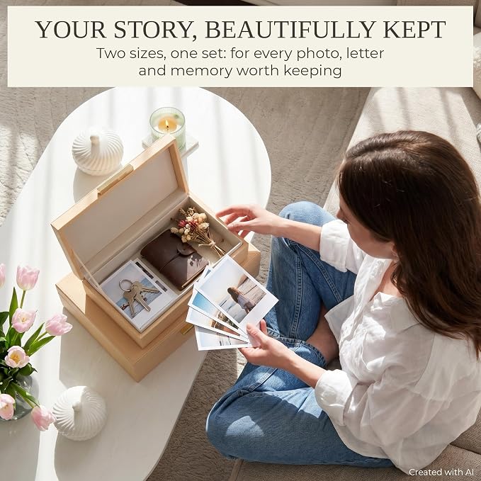 ZICOTO Decorative Storage Boxes with Lids – Set of 2 Beautiful PU Leather Organizer Bins for Your Bookshelf Home Decor - Safely Store Photos, Documents and Memory Box Keepsakes in Style