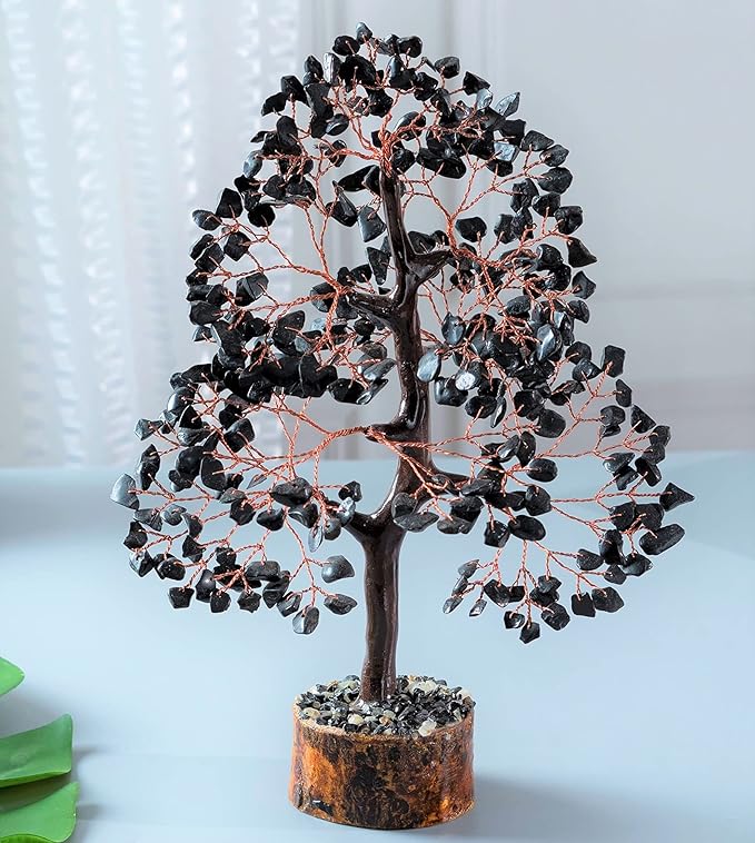 Crocon Black Tourmaline Tree of Life - Crystal Gemstone Chakra Healing Stone - Feng Shui Money Tree - Handmade Spiritual Crystal Gifts
