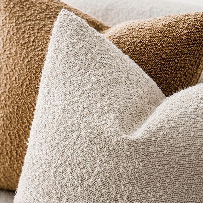 Foindtower Pack of 2, 20 x 20 Inch, Decorative Textured Boucle Throw Pillow Covers Accent Solid Pillow Cases Cozy Soft Couch Cushion Case for Chair Sofa Bedroom Living Room Home Decor, Beige