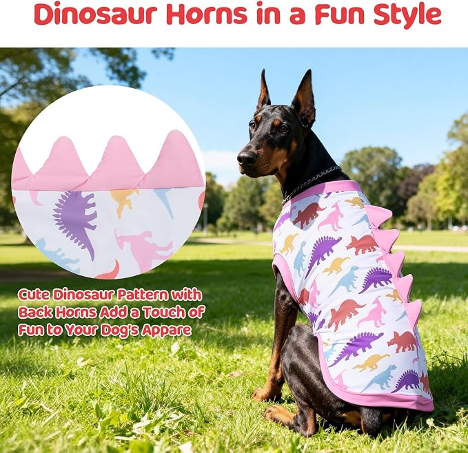 UPF 50+ Sun Protection Dog Shirt - Sleeveless Cooling Vest for Large Dogs Boy, Quick-Dry Pet T-Shirt with Funny Dinosaur Horns, UV Protective Breathable Dog Clothes U-COSBX04L