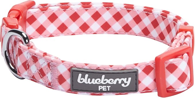 Blueberry Pet Modern Pink Plaid Adjustable Dog Bandana Collar with Bow Tie, Medium, Neck 14.5"-20"