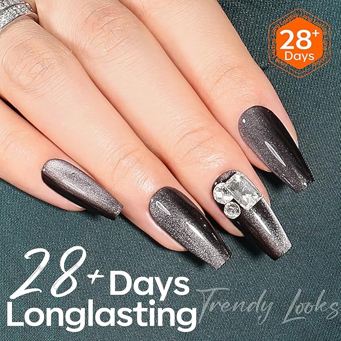 modelones Black Cat Eye Gel Nail Polish Silk Glass Shimmer Black Nail Polish Holographic Glitter Magnetic Polish with Magnet Soak Off Led 15 ML
