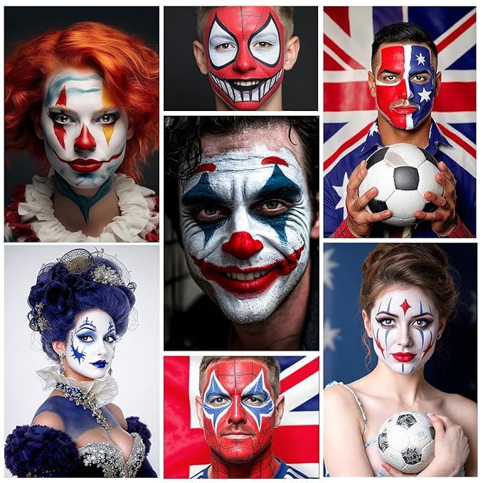 Water-Based Red White Blue Patriotic Face Body Paint Kit with Brushes for 4th of July Independence Day, Halloween Cosplay and Sports Events