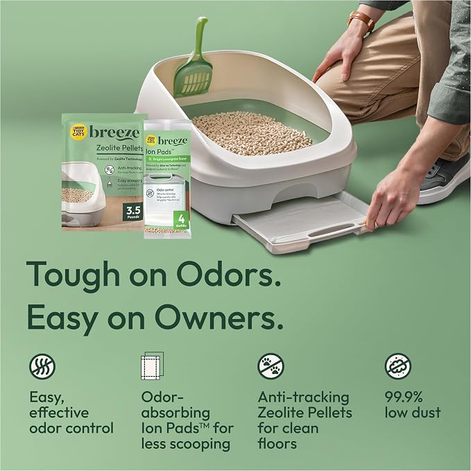 Purina Tidy Cats Breeze Litter System Refill Bundle - 7.91 lb Box | Includes odor absorbing dust-free pellets and absorbent pads for easy, mess-free maintenance