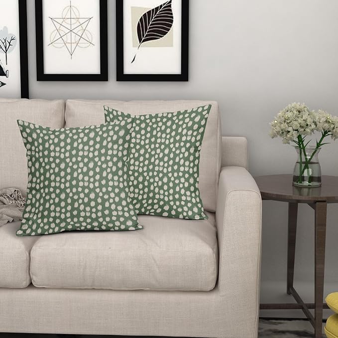 Sage Green Cream Dots Pillow Covers 18x18 Set of 2 Boho Design Polka Dot Throw Pillows Modern Trendy Print Outdoor Decorative Pillowcase Square Linen Cushion Cases Decor for Sofa Couch Bed