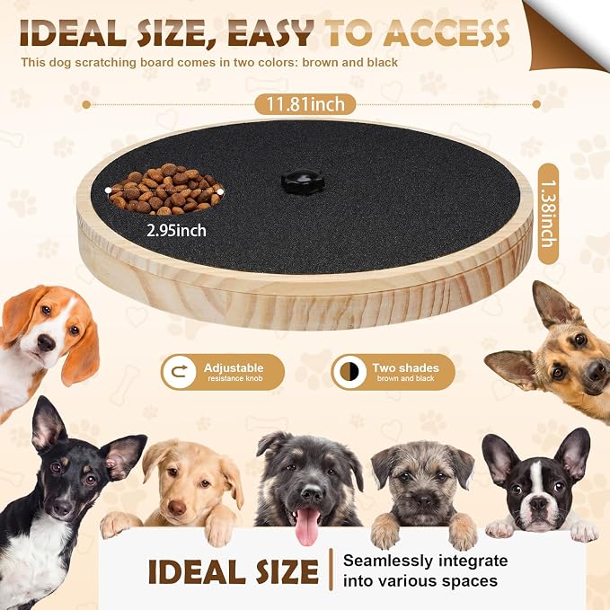 Mifoci Adjustable Dog Nail Scratch Board with Treat Box Upgraded & Extra Large Wooden Nail Filing Board Round Scratch Pad with Snack Treat Dispenser Slow Feeder for Different Dog Breeds Paw Care