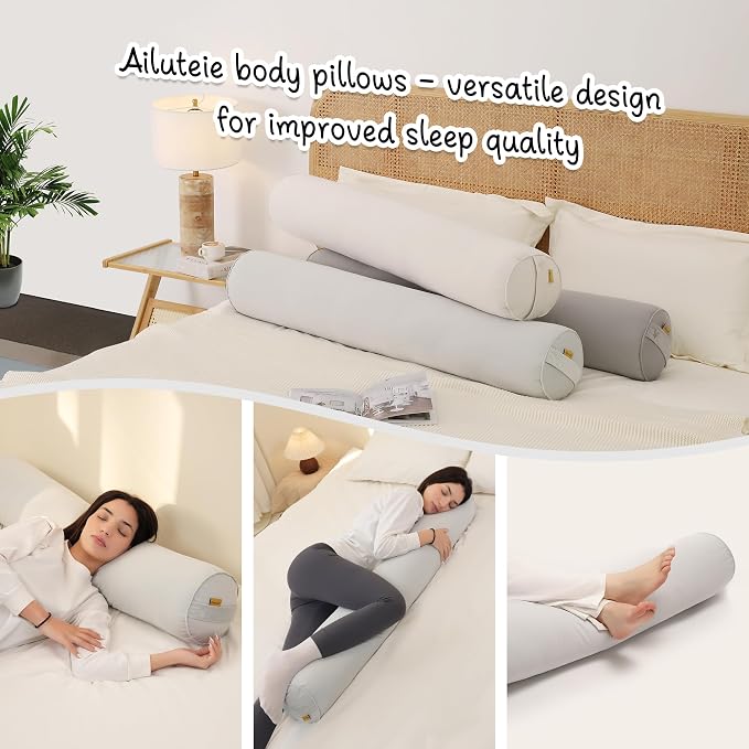 Body Pillow for Adults,Long Round Pillow,Big Cylindrical Pillow,Large Full Bolster Pillows for Side Sleepers (Silver Gray, 59"*7.87")