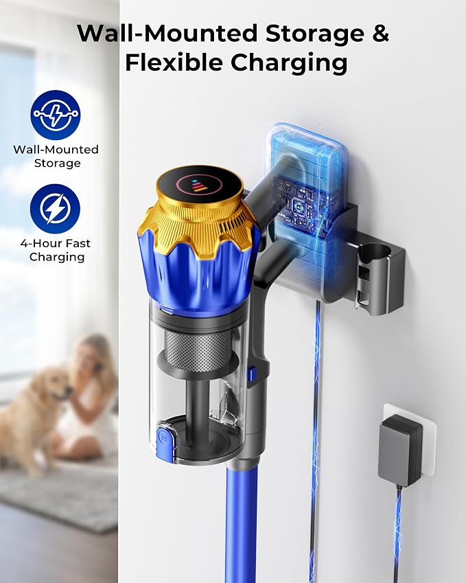 Cordless Vacuum Cleaner, 650W 55KPa Powerful Suction, 70Mins Self-Standing Stick Vacuum with Anti-Tangle Brush, Touch Screen & 1.8L Dust Cup, Vacuum Cleaners for Home, Pet Hair, Carpets & Hard Floors