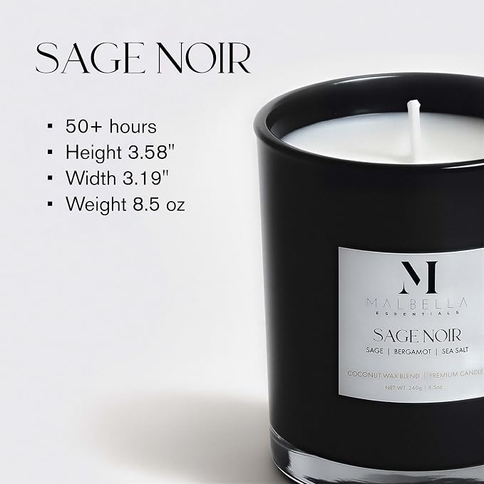 Candle & Warmer Set – 8.5 oz Coconut Blend Luxury Candle + Hand Blown Glass Lamp Warmer | Modern Self-Care Gift Set | Flameless Aromatherapy (Gold, Sage Noir)