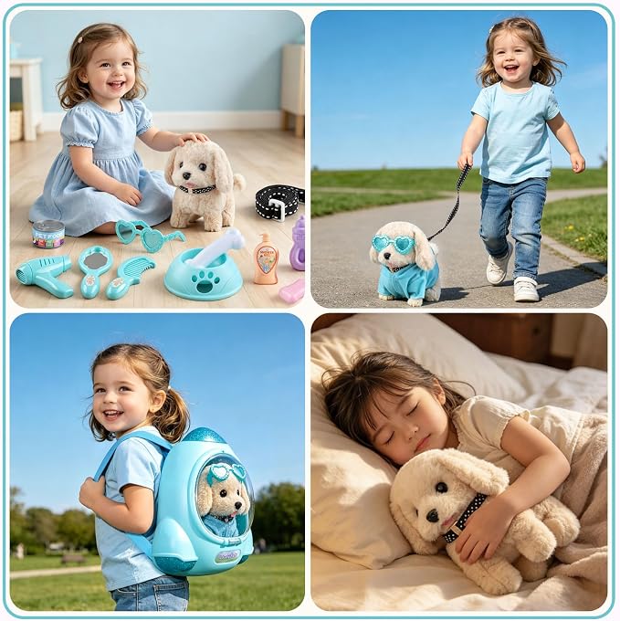Dog Toys for Kids Girls Age 3-6, Walking&Barking Puppy Toys with Backpack