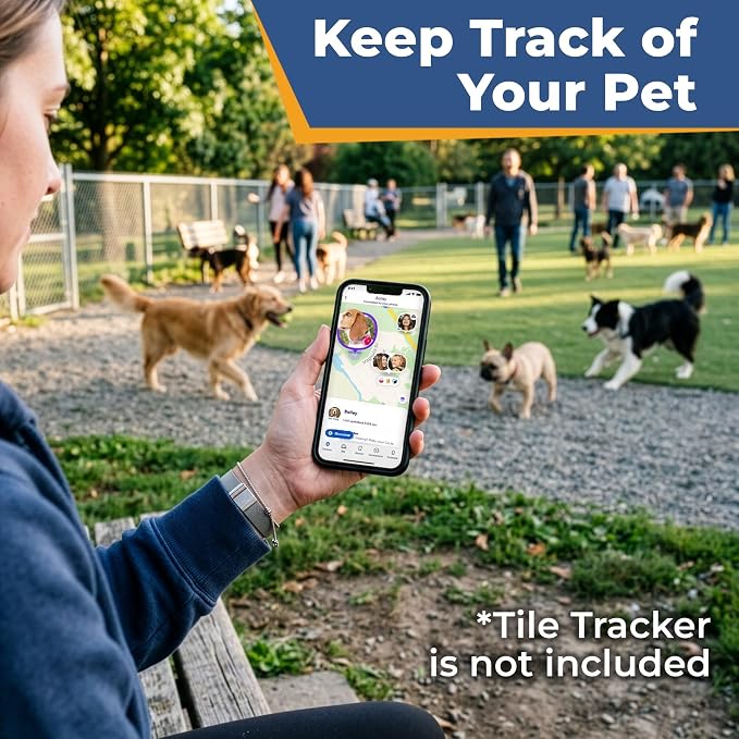 GoTags Dog Collar Holder for Life360 Tile Tracker, Personalized Tag Case for Dog Collar, Up to 4 Lines of Custom Text, Slide On Nameplate for GPS Dog Tracker, Compatible with iOS Android (Tile, Large)