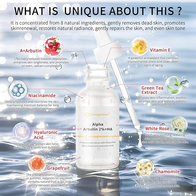Alpha Arbutin 2% Serum for Dark Spots, Acne Scars, Pore Minimizer, Hydration & Removing Pigmentation - Hyaluronic Acid Serum, 2 Pcs 60 ML- 2 Fl Oz