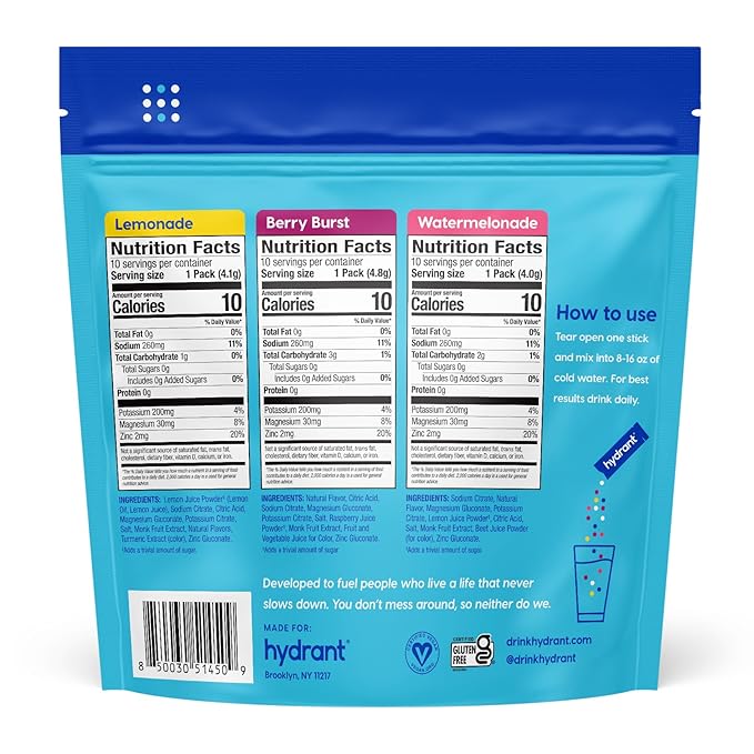 Hydrant - Hydration Powder Variety Pack, 30 Individual Sugar-Free Instant Electrolyte Rehydration Packets - Zero Sugar Drink Mix for Daily Use, Travel & Workouts