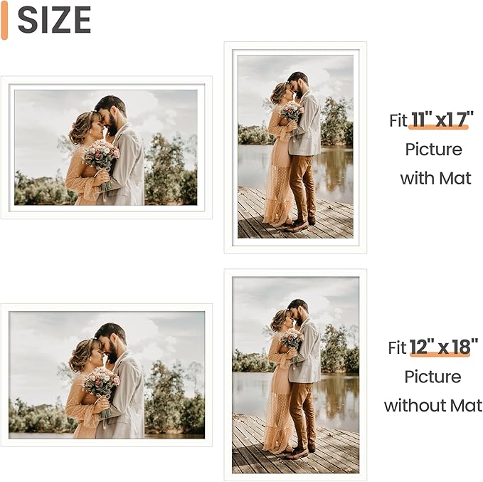 upsimples 12x18 Picture Frame, Gallery Wall Frames Set of 5, White | Poster Frame Collage Wall Decor, 11x17 Picture Frame with Mat for Family, Baby, Hallway, Christmas