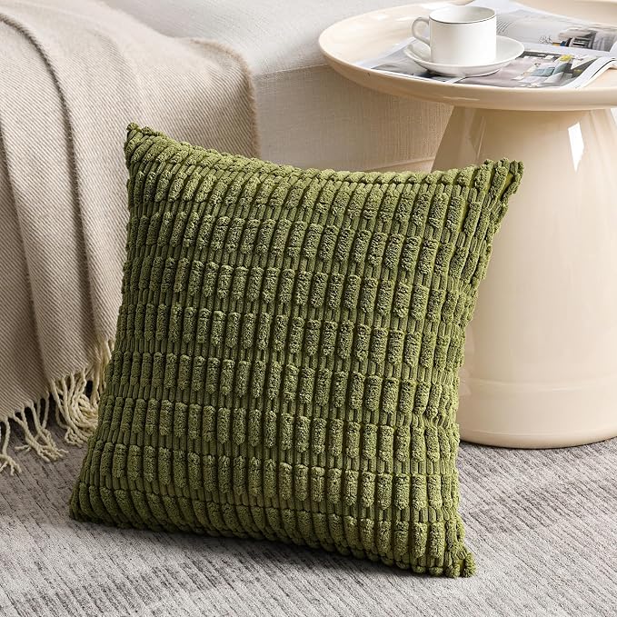 Fancy Homi 4 Packs Decorative Throw Pillow Covers for Living Room Couch Bed, Modern Farmhouse Boho Home Décor Accent Cushion Case, 20" x 20", Moss Green
