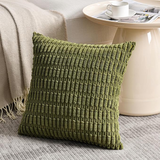 Fancy Homi 4 Packs Decorative Throw Pillow Covers for Living Room Couch Bed, Modern Farmhouse Boho Home Décor Accent Cushion Case, 18" x 18", Moss Green