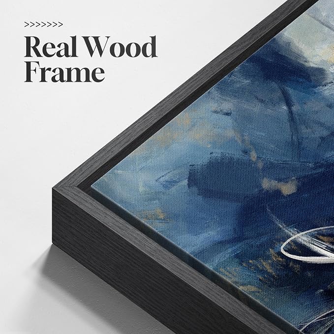 Framed Abstract Wall Art, Modern Blue White Gold Canvas Prints Artwork for Walls, Contemporary Minimalist Square Pictures for Living Room Bedroom Dining Room Hallway Office Home Decor, 30x30 In
