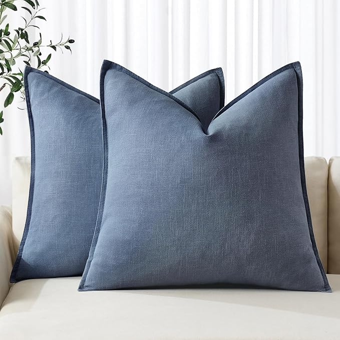 MIULEE Decorative Linen Euro Sham Pillow Covers 26x26 Inch Blue Ashes | Boho Farmhouse Neutral Couch Throw Pillows for Bed, Pack of 2 Accent Coastal Modern Pillowcases, Sofa Livingroom Home Decor