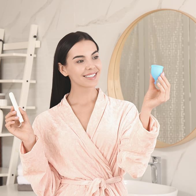 EcoBlossom Reusable Menstrual Cup Set - The Most Reliable Medical Grade Silicone Period Cups - Comfortably use for 12 Hours (Small & Large)