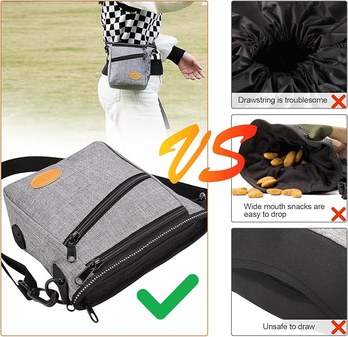 Ownpets Dog Training Pouch with Silicone Liner, Pet Treat Training Pouch with Collapsible Bowl, Shoulder Strap & Waist Strap, 4 Ways to Wear, Walking Fanny Pack for Dog Training - Grey