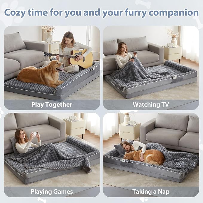 BFPETHOME Orthopedic Washable Dog Bed, Sleeping Couch for Large Senior Dogs | Deluxe Plush Rose Velvet Washable Cover, Egg Crate Foam Support, Waterproof Lining, Non-Slip Bottom, Senior Dogs