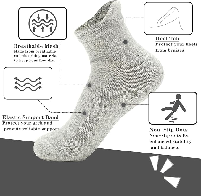 loudashuaiqi Grip Pilates Socks Non Slip Athletic Yoga Socks with Grips for Women Grippy socks for Hospital Workout Barre