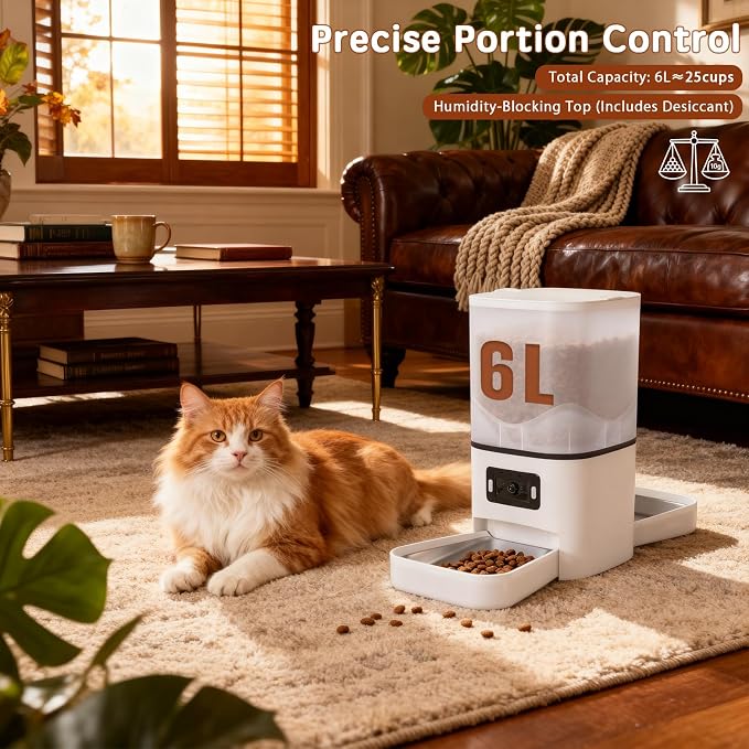 Automatic Cat Feeder with Dual HD Cameras for 2 Cats with APP Control, 6L | Smart WiFi Pet Feeder, Timed Feeding & Portion Control, 2-Way Audio, Night Vision, 5GHz/2.4GHz WiFi