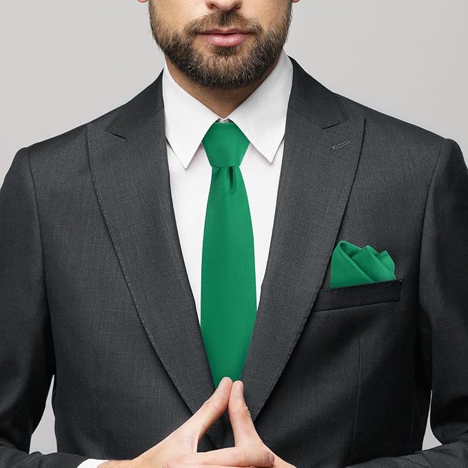Black Tie Set in Gift Box Mens Solid Color 3.15" (8CM) Black Necktie and Pocket Square Set