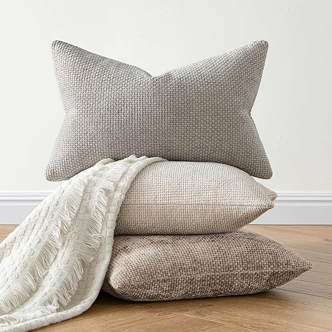 MIULEE Decorative Couch Throw Pillow Covers 22x22 Inch Light Khaki 2 Pack | Modern Boho Accent, Soft Chenille Pillow Covers, Farmhouse Cushion Cases for Home Decor Bed Sofa Living Room