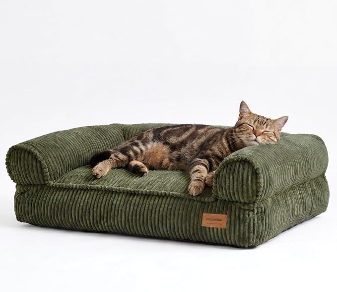 FUKUMARU Dog Couch Bed, Corduroy Cozy Cat Bed, Waterproof, Washable Cover | 28in Orthopedic Dog Beds Sofa for Small Dogs and Large Cats, Cute Warm Cotton Pet Sofa