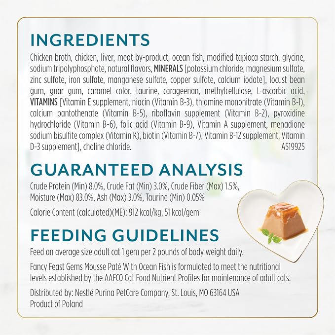 Fancy Feast Purina Gems Pate Mousse with Gravy Wet Cat Food with Ocean Fish - 4 oz. (Pack of 16)